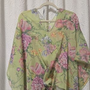 Floral V-Neck Women Sheer Shawl